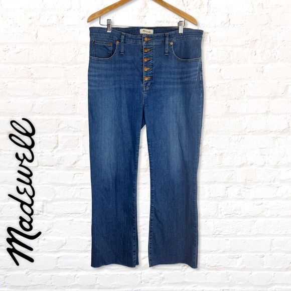 Madewell Cali Demi Boot Cut Jeans Size 33 High Rise Buttonfly Cropped Jeans - Picture 3 of 12